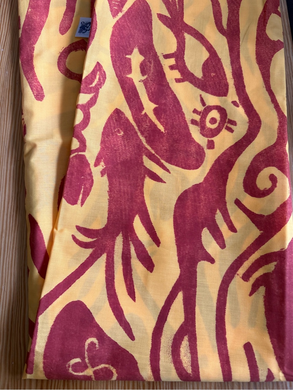 Home Accents Yellow Curtain Panel with Red Abstract Print